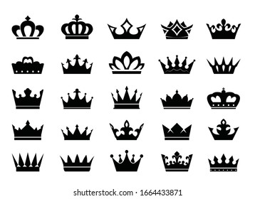 Big Set of vector king crowns icon on white background. Vector Illustration. Emblem and Royal symbols.