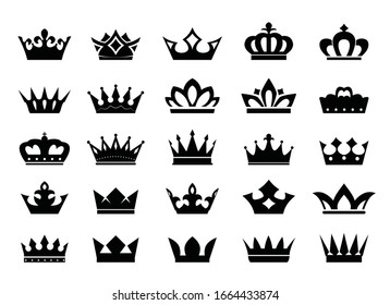 Big Set of vector king crowns icon on white background. Vector Illustration. Emblem and Royal symbols.