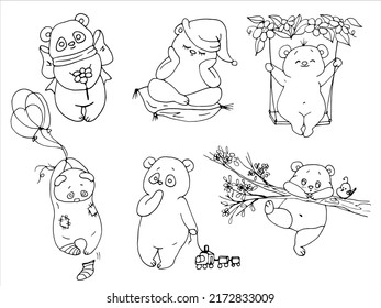 gran conjunto de arte de línea vectorial lindo animal de dibujos animados. página de coloreado de doodle