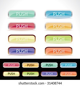 Big set of vector luxury business web buttons in metal and golden frame. Vector.