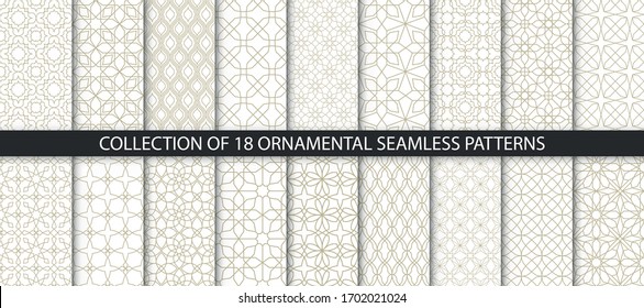 Big set of vector ornamental seamless patterns. Collection of geometric patterns in the oriental style. Patterns added to the swatch panel.