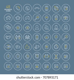 Big set vector outline simple business icon in circle button.