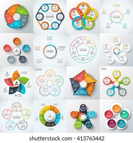 Big set of vector pentagons, circles and other elements for infographic. Template for cycle diagram, graph. Business concept with 5 options, parts, steps.