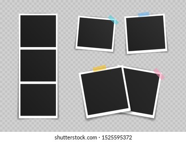 Big set Vector Photo frame mockup design. Super set photo frame on sticky tape isolated on transparent background. Vector illustration design.