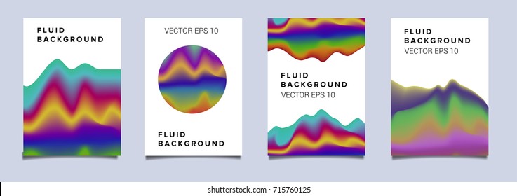 Big set of vector posters with fluid holographic neon stains in retrowave/ vaporwave nostalgic style. 