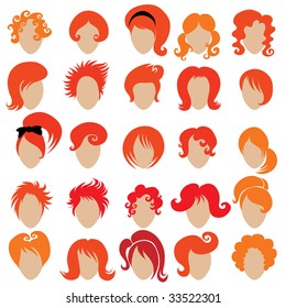 Big set of vector red hair styling 3