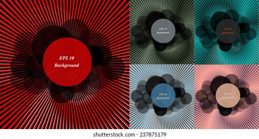 Big set of vector retro pockmarked background with beams. Also with stylized clouds in the center for the text. Diverging from the center rays. 