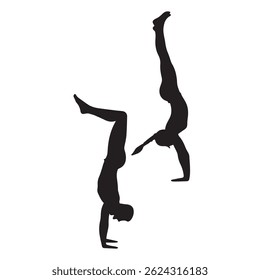 Big set of vector silhouettes of man doing fitness and sport workout isolated on white background. Icons of sportive boy practicing exercises in different positions. Active and healthy life concept.