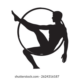 Big set of vector silhouettes of man doing fitness and sport workout isolated on white background. Icons of sportive boy practicing exercises in different positions. Active and healthy life concept.
