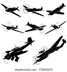 Big set of vector silhouettes of old fighters