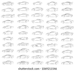 Big set Vector silhouettes of sports cars