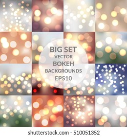 Big set of vector sparkling bokeh illustrations. Beautiful background for your design. EPS10