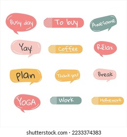 Big set of vector sticker doodle icons. Office work, employee, IT-specialist. Vector illustration. Push the button, coffee, busy, phone in hand, swivel office chair.