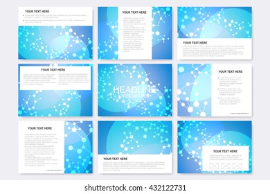 Big set of vector templates for presentation slides. Modern graphic background molecule structure and communication. Medical, science, chemistry, technology design