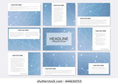 Big set of vector templates for presentation slides. Modern graphic background molecule structure and communication. Medical, science, chemistry, technology design.
