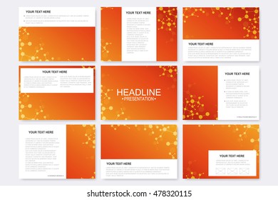 Big set of vector templates for presentation slides. Modern graphic background molecule structure and communication. Medical, science, chemistry, technology design..