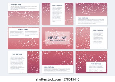 Big set of vector templates for presentation slides. Modern graphic background structure molecule and communication. Scientific pattern atom DNA. Medical, science, chemistry design