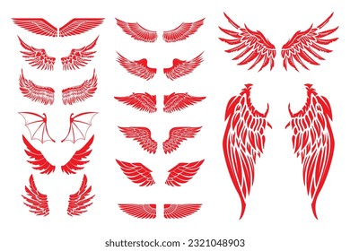 Big set of vector wings isolated on white background. Design elements for logo, label, badge, emblem, sign. Vintage vector element.