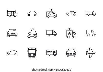 Big set of vehicles line icons. Vector illustration isolated on a white background. Premium quality symbols. Stroke vector icons for concept or web graphics. Simple thin line signs. 