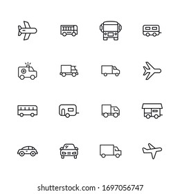 Big set of vehicles line icons. Vector illustration isolated on a white background. Premium quality symbols. Stroke vector icons for concept or web graphics. Simple thin line signs. 
