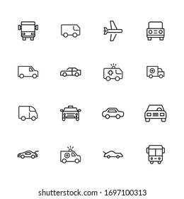 Big set of vehicles line icons. Vector illustration isolated on a white background. Premium quality symbols. Stroke vector icons for concept or web graphics. Simple thin line signs. 