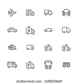 Big set of vehicles line icons. Vector illustration isolated on a white background. Premium quality symbols. Stroke vector icons for concept or web graphics. Simple thin line signs. 