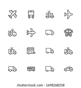 Big set of vehicles line icons. Vector illustration isolated on a white background. Premium quality symbols. Stroke vector icons for concept or web graphics. Simple thin line signs. 