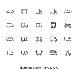 Big set of vehicles line icons. Vector illustration isolated on a white background. Premium quality symbols. Stroke vector icons for concept or web graphics. Simple thin line signs. 