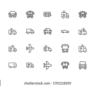 Big set of vehicles line icons. Vector illustration isolated on a white background. Premium quality symbols. Stroke vector icons for concept or web graphics. Simple thin line signs. 