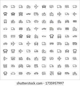 Big set of vehicles line icons. Vector illustration isolated on a white background. Premium quality symbols. Stroke vector icons for concept or web graphics. Simple thin line signs. 