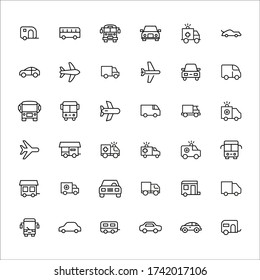 Big set of vehicles line icons. Vector illustration isolated on a white background. Premium quality symbols. Stroke vector icons for concept or web graphics. Simple thin line signs. 