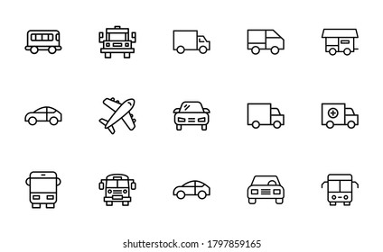 Big set of vehicles line icons. Vector illustration isolated on a white background. Premium quality symbols. Stroke vector icons for concept or web graphics. Simple thin line signs.