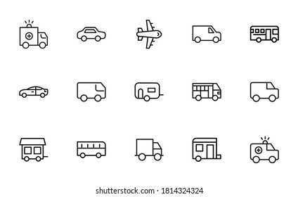 Big set of vehicles line icons. Vector illustration isolated on a white background. Premium quality symbols. Stroke vector icons for concept or web graphics. Simple thin line signs.