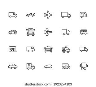 Big set of vehicles line icons. Vector illustration isolated on a white background. Premium quality symbols. Stroke vector icons for concept or web graphics. Simple thin line signs.