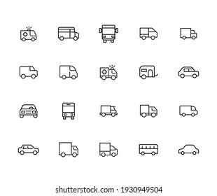 Big set of vehicles line icons. Vector illustration isolated on a white background. Premium quality symbols. Stroke vector icons for concept or web graphics. Simple thin line signs.