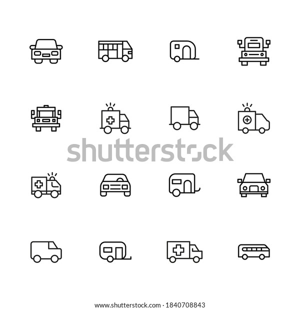 Big set\
of vehicles line icons. Vector illustration isolated on a white\
background. Premium quality symbols. Stroke vector icons for\
concept or web graphics. Simple thin line\
signs.