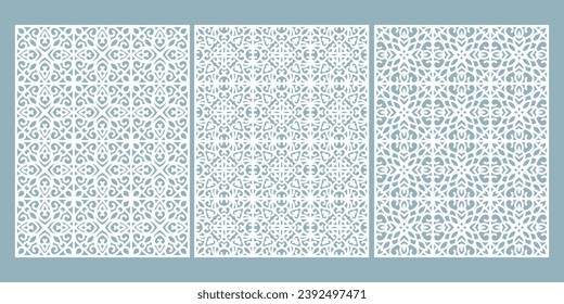 Big set of vertical panels, gratings. Abstract ornament, geometric, classic, oriental pattern, floral and plant motifs. Template for plotter laser cutting of paper, metal engraving, wood carving, cnc