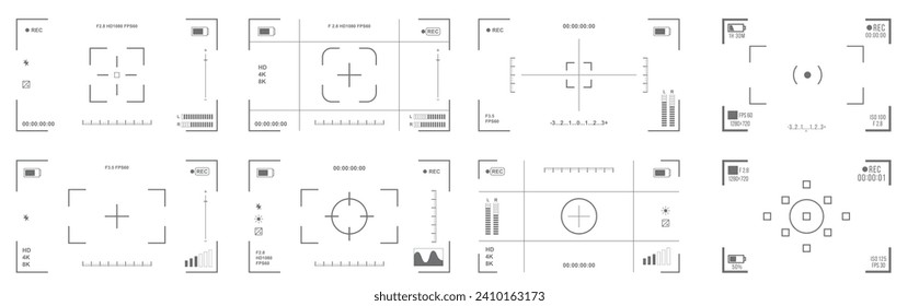 Big set of Video camera viewfinder . Camera display full hd format. Vector design.