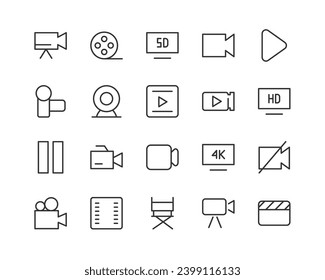 Big set of video line icons. Vector illustration isolated on a white background. Premium quality symbols. Stroke vector icons for concept or web graphics. Simple thin line signs.