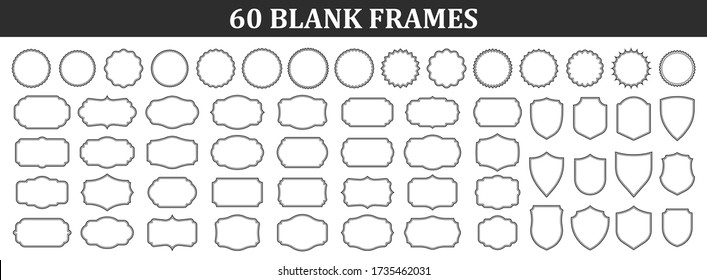 Big set of vintage blank frames. Vintage labels mega collection. Sticker. Retro badge elements. Vector illustration.