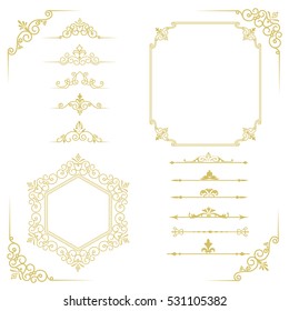 Big set of vintage elements. Frames, dividers for your design. Golden Components in royal style. Elements for design menus, websites, certificates, boutiques, salons, etc Making your logo and monogram