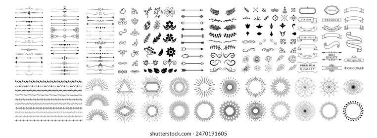 Big set of Vintage line elements. Retro design elements. Ornaments and Frames. Drawing geometrics line