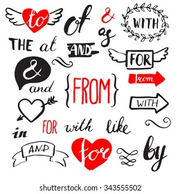 Big set of vintage sketched ampersands and catchwords. Vector hand drawn. Collection of design elements. Calligraphy. Ink.

