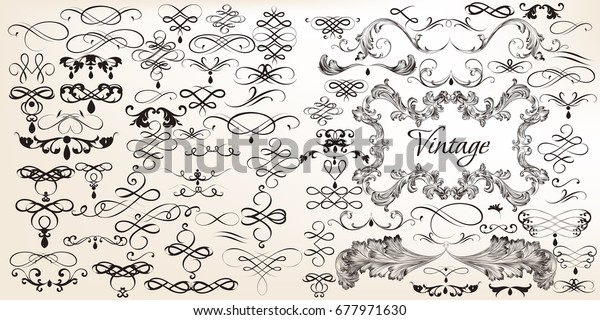 Big set of vintage vector calligraphic elements\
for design