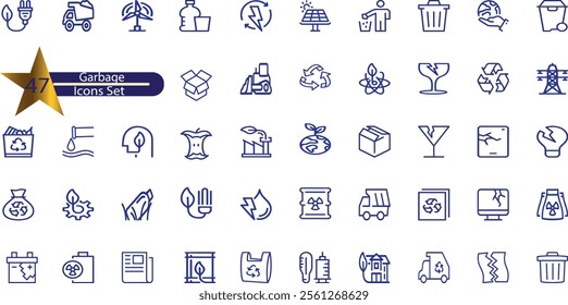 Big set of waste sorting, recycling thin line icons