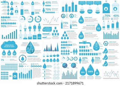 Big set of water infographic elements, vector eps10 illustration