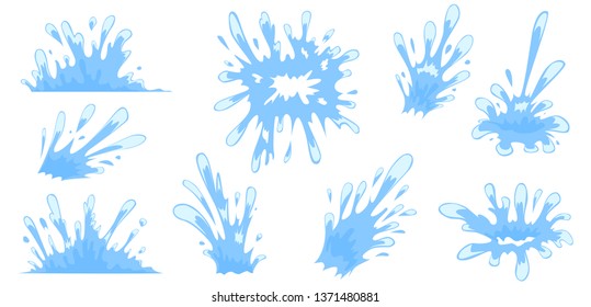 Big set Water spray, Splash and Drops. Cartoon style. Vector illustration.