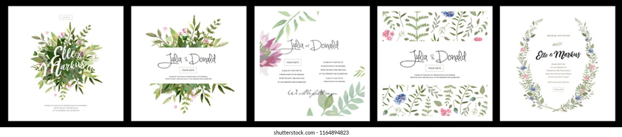 big set of watercolor vector cards with flowers and leaves. Wedding ornament concept. Floral magazine, poster, invite. Vector layout decorative greeting card or invitation design background
