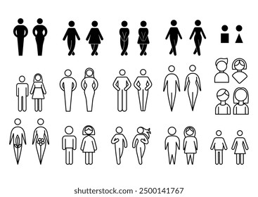 Big set of WC icons. Different WC icons for men and women. Flat style