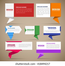 Big set of web banners in origami style; with leg for quotes, different colors and  shapes. Template blanks for advertising. Vector illustration